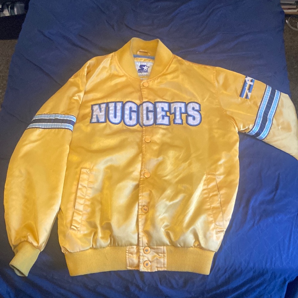 Vintage rare gold Denver nuggets starter 1995 nylon varsity jacket mens M